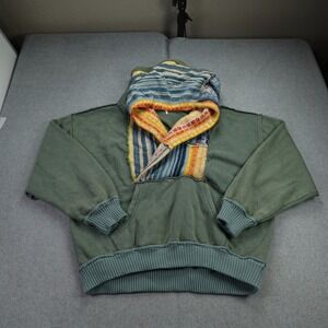 Free People Hoodie Womens Medium Green Boho Knit Patchwork February Sweatshirt